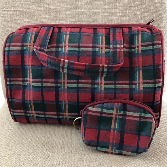 Handbags - Red Plaid Makeup Travel Bags Duo Set Cosmetic